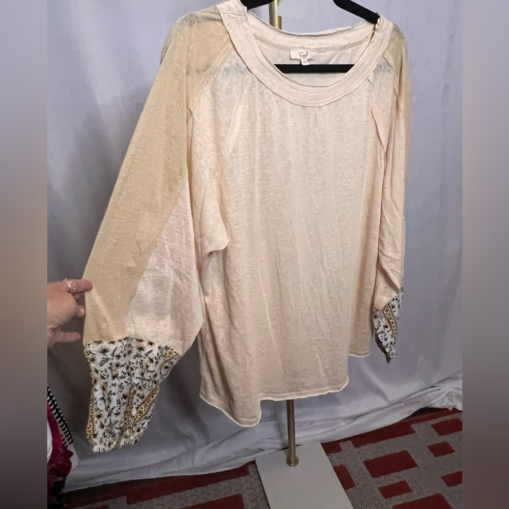 Easel blouse beige long sleeve size large pit to pit 24” - Picture 1 of 5